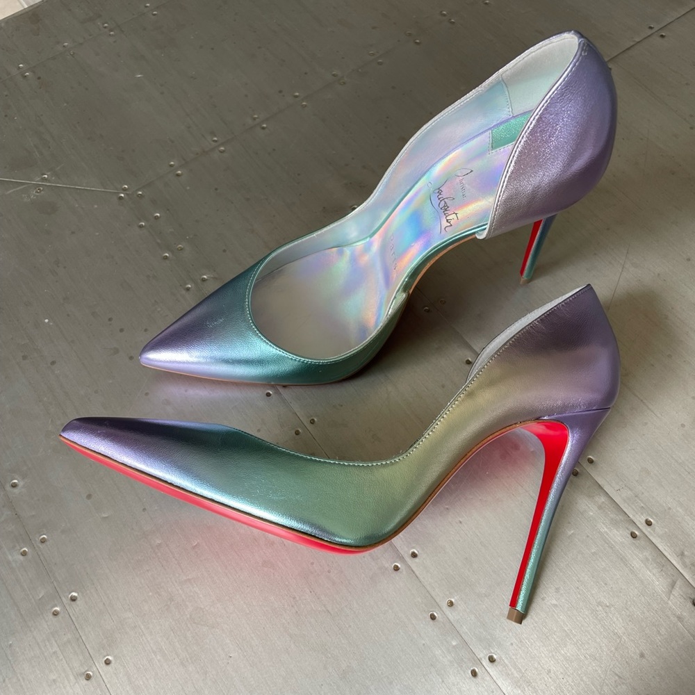christian louboutin iriza 100mm stiletto sz 38.5 licorne silver iridescent - Picture 10 of 11